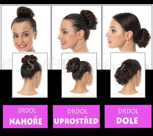 Příčesek gumička z pravých vlasů - možnosti nasazení - drdol nahoře, na temeni, dole na šíji