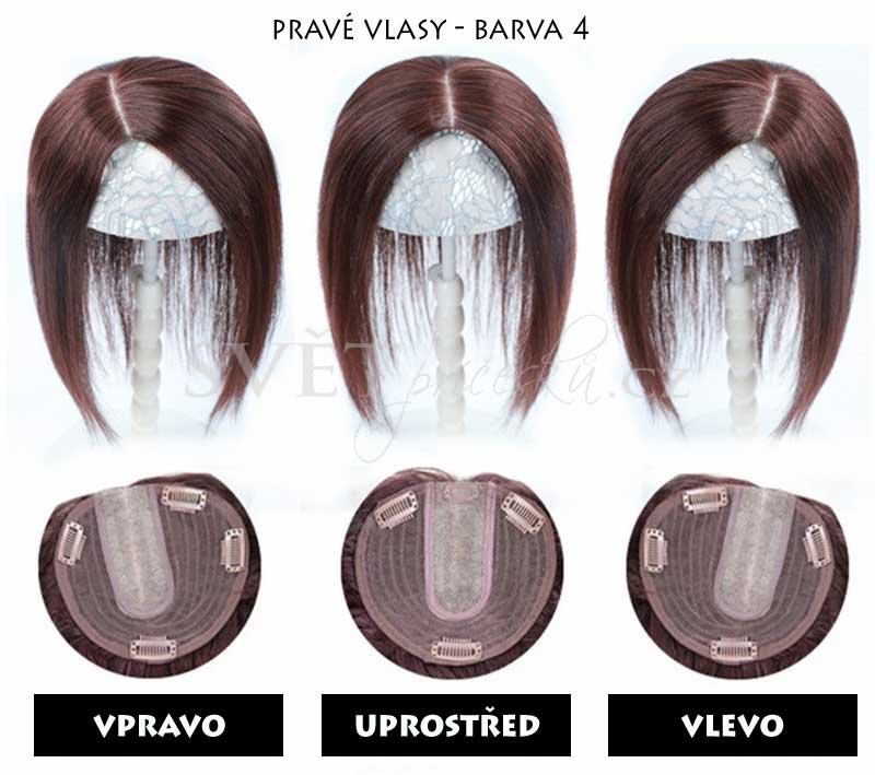 Tupé příčesek bez ofiny - pěšinka uprostřed, vpravo, vlevo