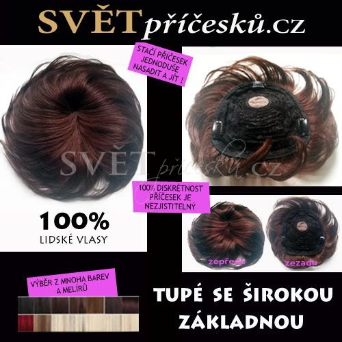 Krátké dámské tupé se širokou základnou z pravých vlasů - příčesek - Barva lidské: 1B - nejtmavší hnědá