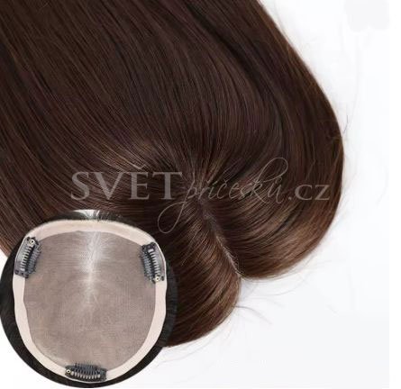 Topper tupé na monofilu s pěšinkou a velkou základnou - barva středně hnědá