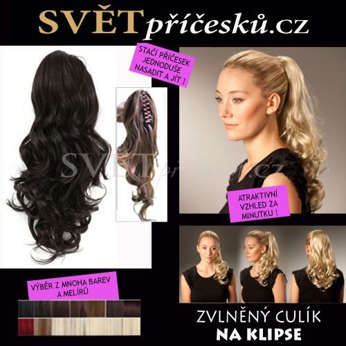 Dlouhý zvlněný culík na skřipci - příčesek - Barva: #4/613 - středně hnědá/plavá blond
