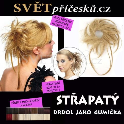 Střapatý drdol jako gumička - moderní příčesek - Barva: #1 - černá jako uhel