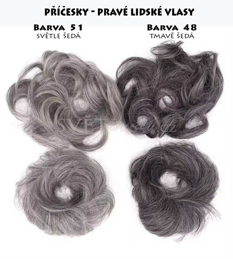 Příčesek kudrnatý drdol - světle šedý a tmavě šedý odstín