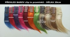 Clip in pramen - různe délky a barvy - pravé vlasy