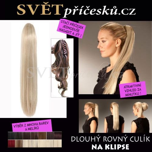 Dlouhý rovný culík na skřipci - příčesek - Barva: #butt - melír světle hnědá, medová a blond