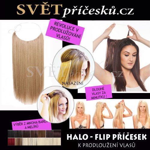 Flip in halo vlasy - rovné - příčesek k prodloužení vlasů - Barva: #4/613 - středně hnědá/plavá blond