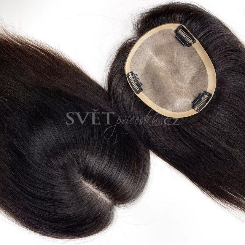 Topper tupé na monofilu s pěšinkou a velkou základnou - barva hnědočerná