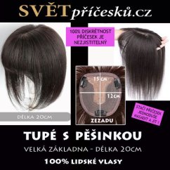 Tupé se širokou základnou a pěšinkou - 20cm - pravé vlasy