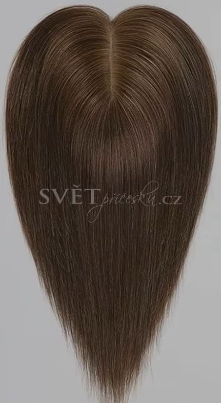 Topper tupé na monofilu s pěšinkou a velkou základnou - barva tmavě hnědá