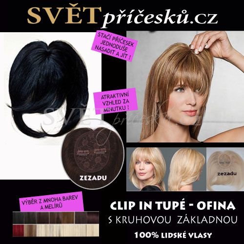 Tupé ofina s kruhovou základnou - pravé vlasy - mnoho barev a melírů - Barva lidské: 4 - středně hnědá