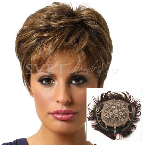 Tupé pro krátké vlasy - příčesek - mnoho barev a melírů - Barva: #130A - melir světle a tmavě zrzavá