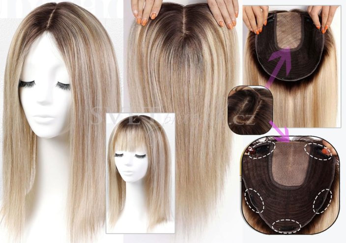 Typ 8 - blond s melírem - tupé topper, bohaté pro dlouhé vlasy - s ofinkou i bez ofinky Typ 8 - blond s melírem - tupé topper, bohaté pro dlouhé vlasy - s ofinkou i bez ofinky
