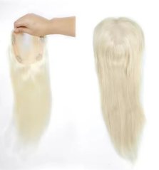 Luxusní topper tupé na monofilu s pěšinkou a velkou základnou - barva nejsvětlejší blond