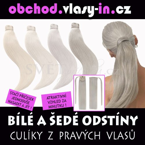 culíky z pravých vlasů - platinové bílé a šedé odstíny a melíry