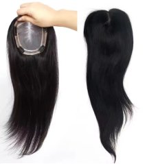 Luxusní topper tupé na monofilu s pěšinkou a velkou základnou - barva nejtmavší hnědá