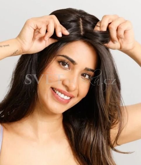 Luxusní tupé příčesek z pravých vlasů pro dlouhé vlasy - 35cm - Barva lidské: Typ 1 (hnědo - měděná), Ofinka: S ofinkou