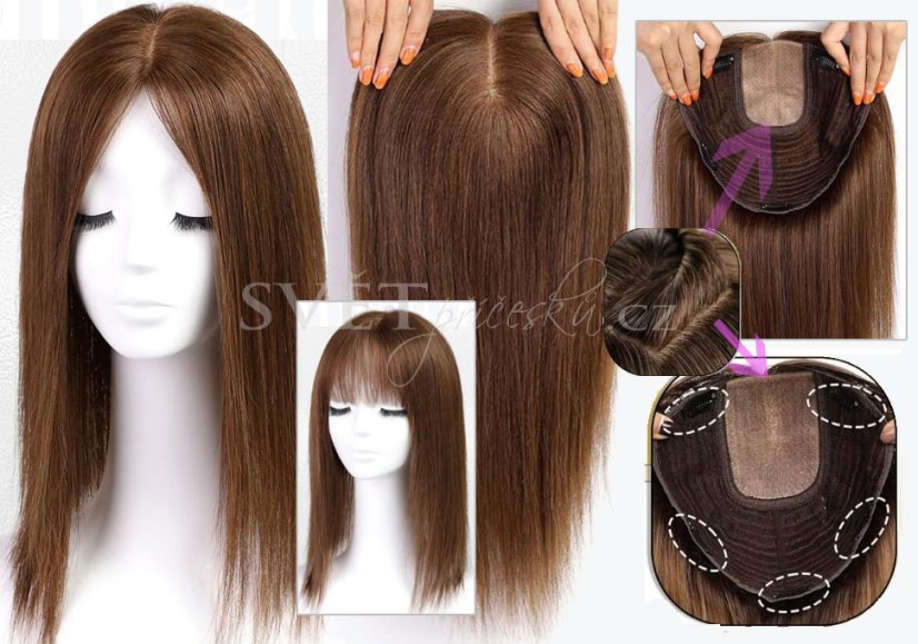 Hnědé tupé topper, bohaté pro dlouhé vlasy - s ofinkou i bez ofinky