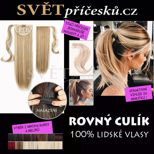 Rovný culík s omotávkou - pravé vlasy - 40cm - mnoho barev a melírů - Barva lidské: 18/613 - světle hnědá/plavá blond