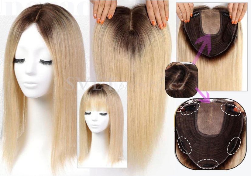 Blond tupé topper, bohaté pro dlouhé vlasy - s ofinkou i bez ofinky