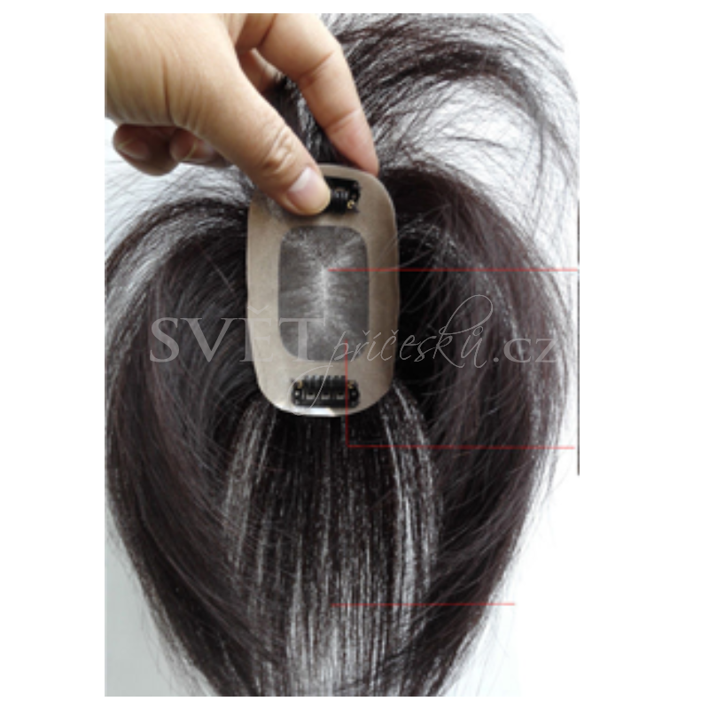 Profi lehké tupé příčesek z pravých vlasů - 6x9cm - 25cm - Barva lidské: 99 - bordó