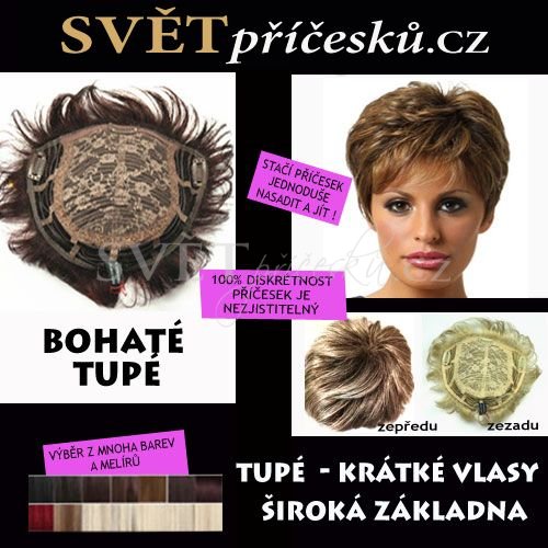 Tupé pro krátké vlasy - příčesek - mnoho barev a melírů - Barva: #130A - melir světle a tmavě zrzavá