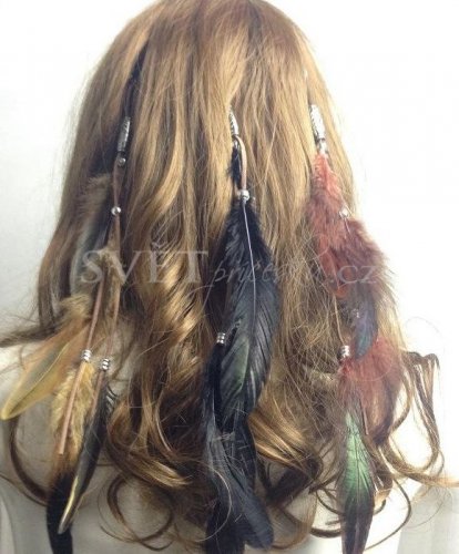 Ozdoba do vlasů z peříček - typ 4 - Barva ozdob: Písková