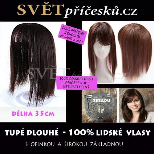 Tupé pro dlouhé vlasy, délka 35cm - pravé vlasy - Barva lidské: 2 - tmavě hnědá