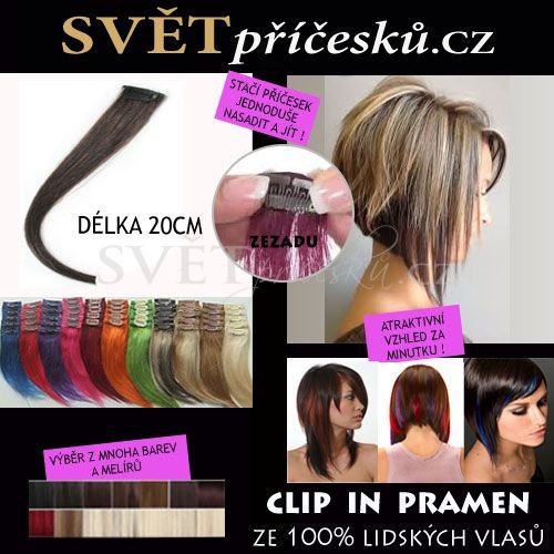 Clip in pramen - délka 20cm - mnoho barev a melírů - Barva lidské: fialová