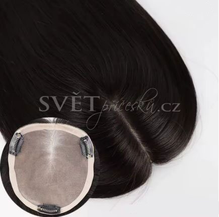 Topper tupé na monofilu s pěšinkou a velkou základnou - barva nejtmavší hnědá 1B