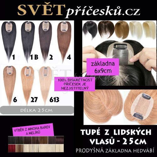 Profi lehké tupé příčesek z pravých vlasů - 6x9cm - 25cm - Barva lidské: 99 - bordó