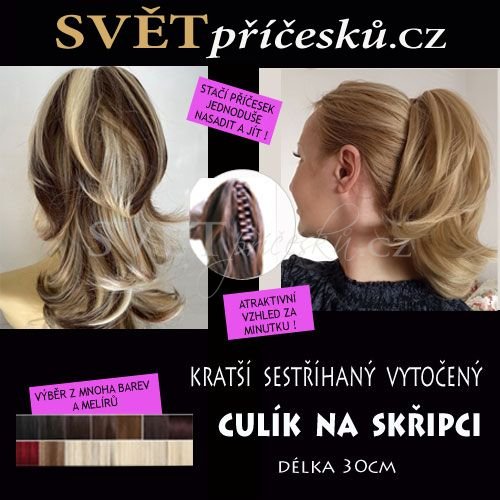 Kratší sestříhaný culík na skřipci - příčesek - mnoho barev a melírů - Barva: #4 - středně hnědá