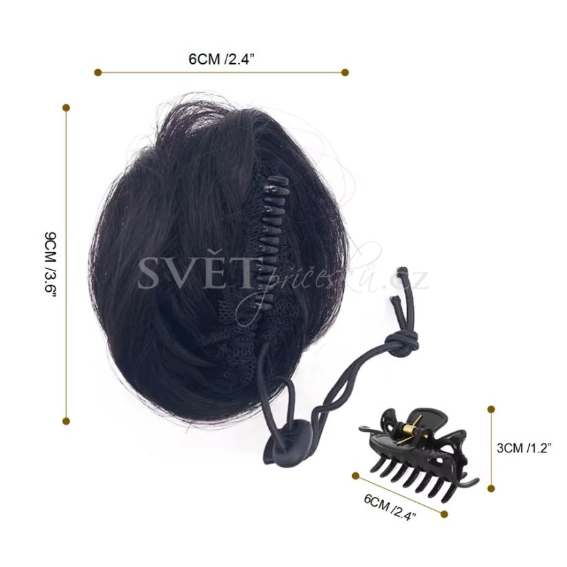 Příčesek malý drdol na klipse -  lidské vlasy - rozměry