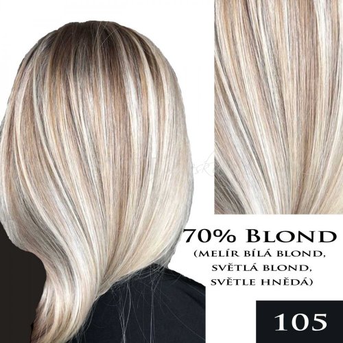 Clip in sada k prodloužení vlasů - 40cm, 75g  - mnoho barev - Barva lidské: 105 - melír 70% blond(60 a 101), 30% světle hnědá