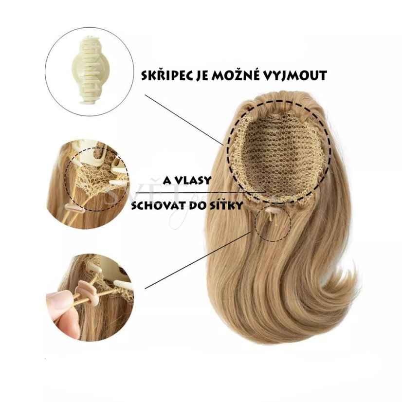 Kratší sestříhaný culík na skřipci - příčesek - mnoho barev a melírů - Barva: #4 - středně hnědá