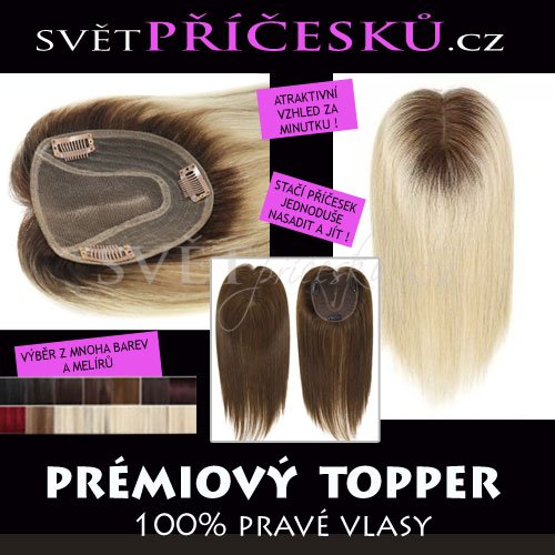 Premiový topper z pravých vlasů, dlouhé vlasy, ombre i další barvy